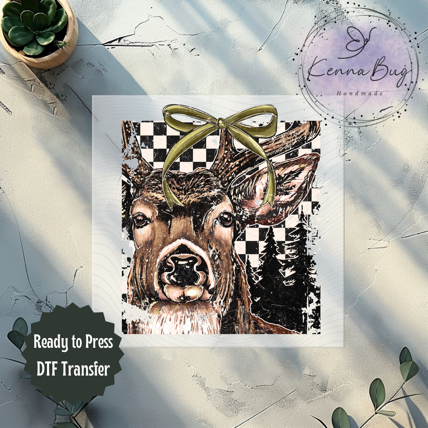 Checkered Buck with Bow, Deer, Hunting, Wildlife, DTF Transfer, Ready to Press, Shirt Transfer, Heat Transfer, Direct to film Transfer