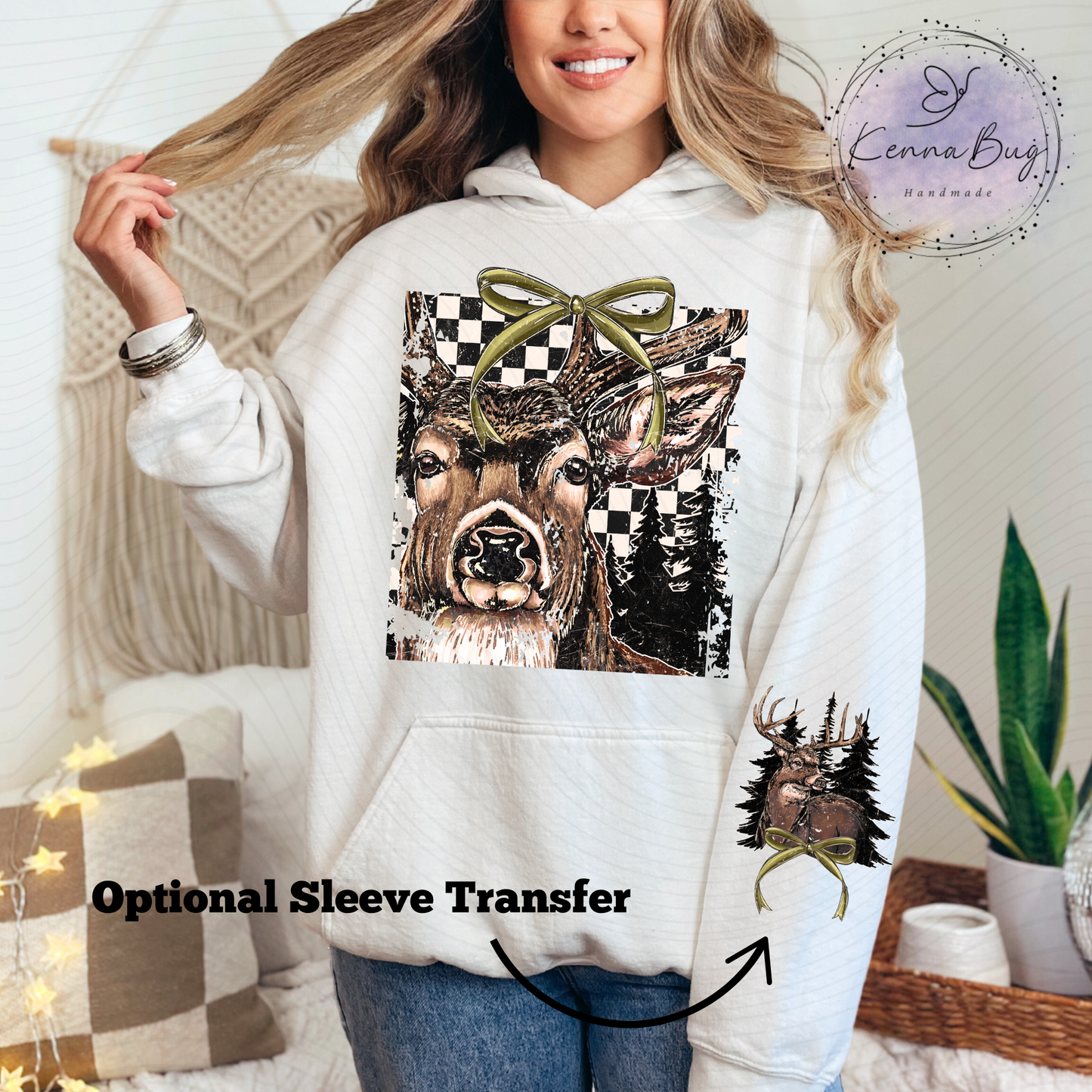 Checkered Buck with Bow, Deer, Hunting, Wildlife, DTF Transfer, Ready to Press, Shirt Transfer, Heat Transfer, Direct to film Transfer