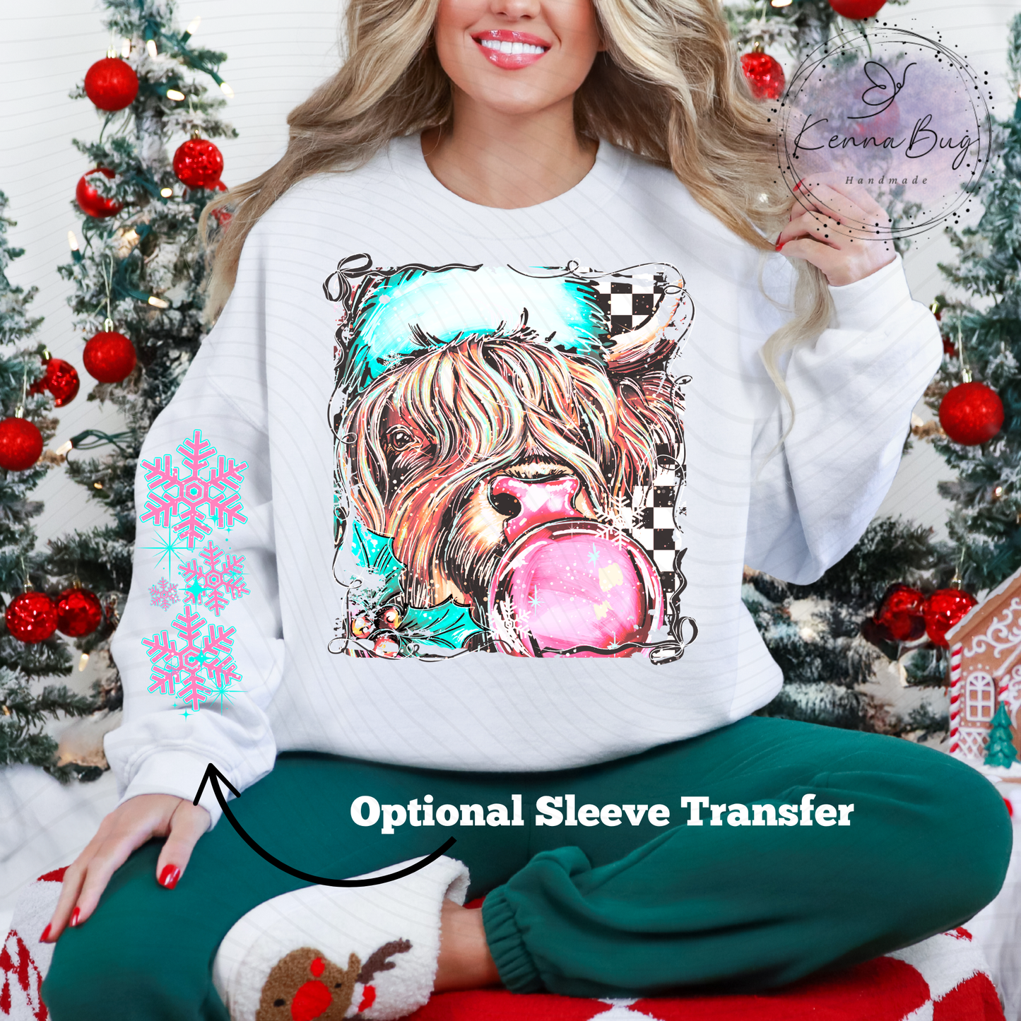 Checkered Winter Highland Cow, Selfie, Christmas, DTF Transfer, Ready to Press, Shirt Transfer, Heat Transfer, Direct to film Transfer