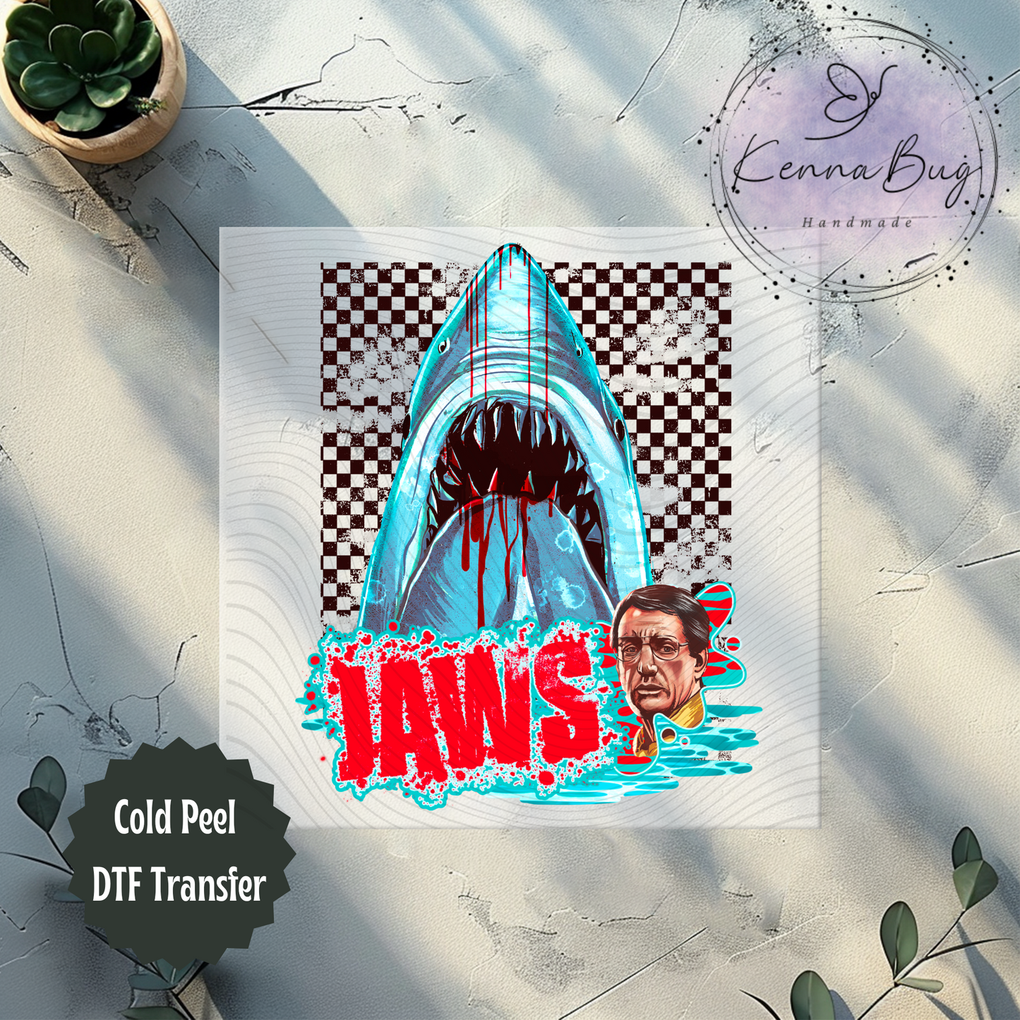 Killer Shark, Checkered, Thriller Movie, DTF Transfer, Ready to Press, Shirt Transfer, Heat Transfer, Direct to film Transfer