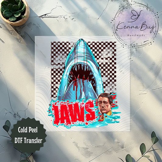 Killer Shark, Checkered, Thriller Movie, DTF Transfer, Ready to Press, Shirt Transfer, Heat Transfer, Direct to film Transfer