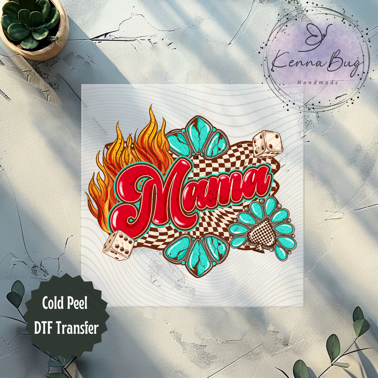Checkered Mama, Concho, Flames, Western, DTF Transfer, Ready to Press, Shirt Transfer, Heat Transfer, Direct to film Transfer