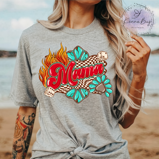 Checkered Mama, Concho, Flames, Western, DTF Transfer, Ready to Press, Shirt Transfer, Heat Transfer, Direct to film Transfer
