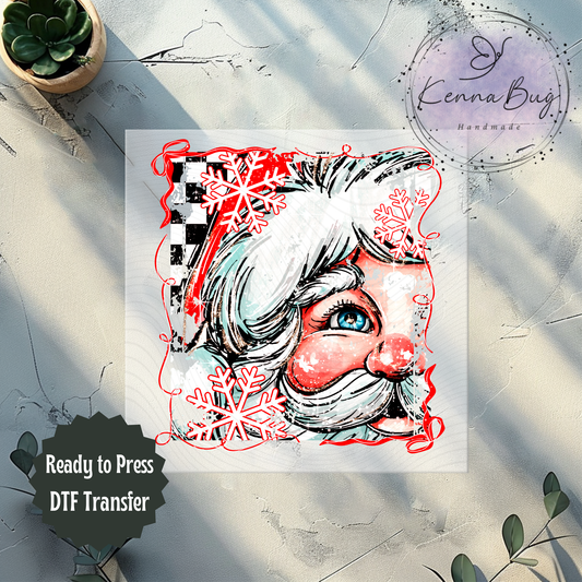 Checkered Santa, Selfie, Christmas, DTF Transfer, Ready to Press, Shirt Transfer, Heat Transfer, Direct to film Transfer