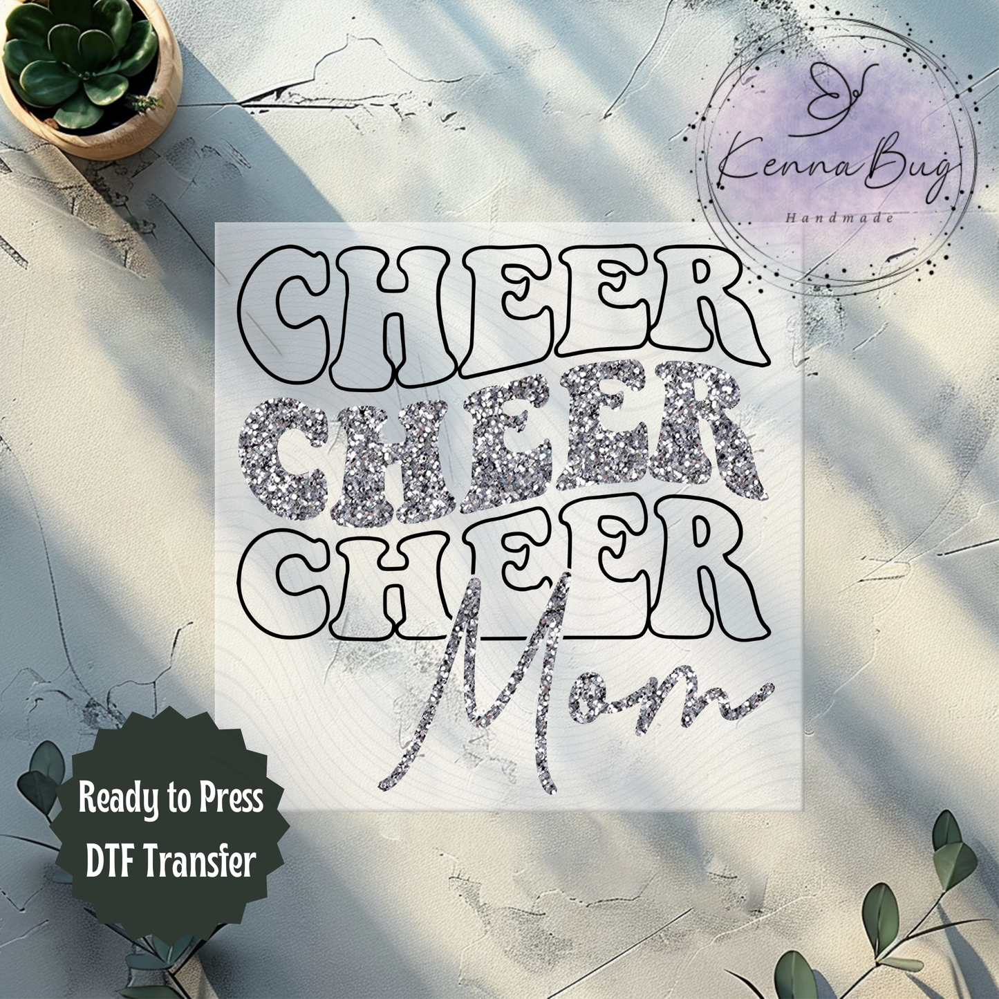 Cheer Mom, Cheerleading, Faux Glitter, DTF Transfer, Ready to Press, Shirt Transfer, Heat Transfer, Direct to film Transfer