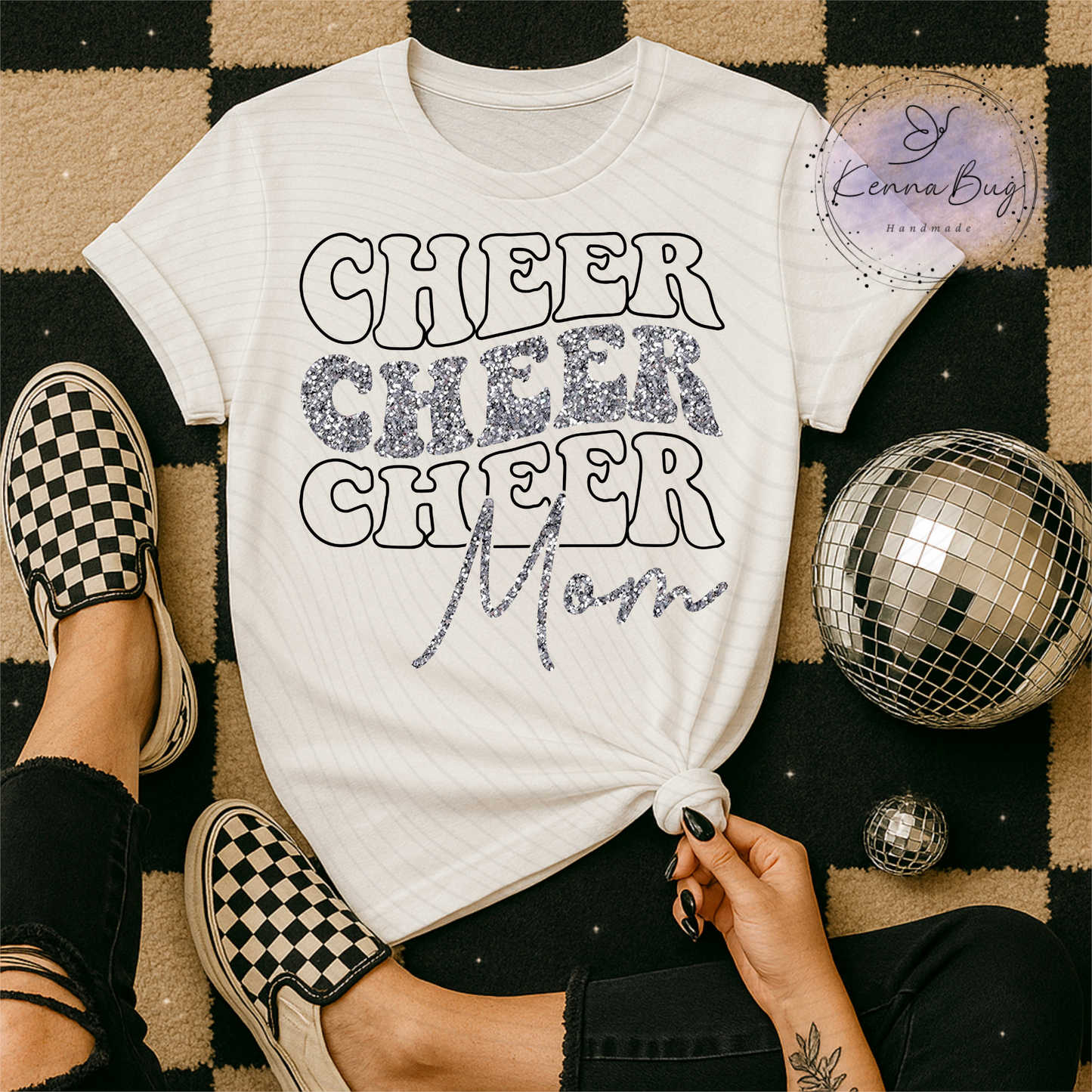 Cheer Mom, Cheerleading, Faux Glitter, DTF Transfer, Ready to Press, Shirt Transfer, Heat Transfer, Direct to film Transfer