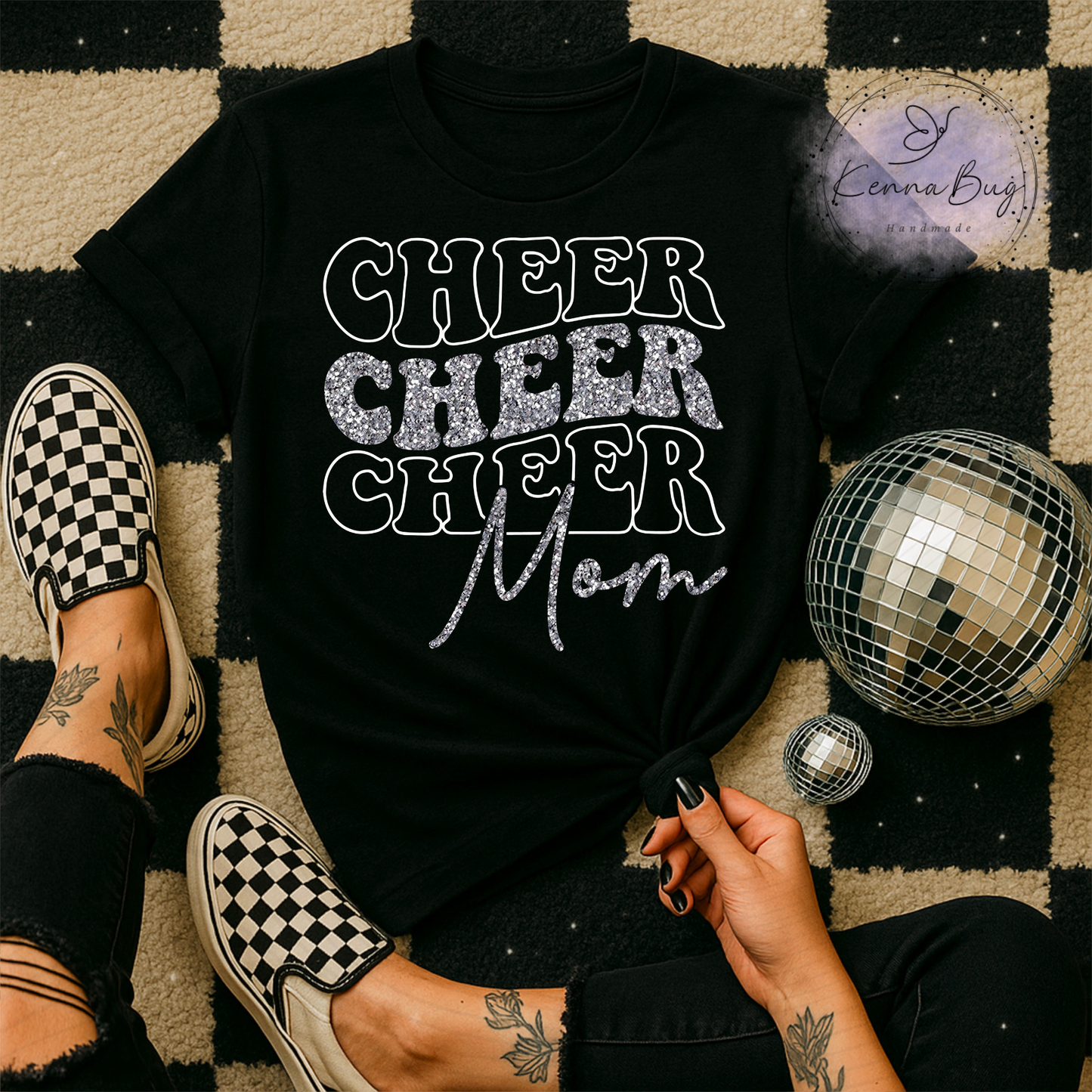 Cheer Mom, Cheerleading, Faux Glitter, White Text, DTF Transfer, Ready to Press, Shirt Transfer, Heat Transfer, Direct to film Transfer