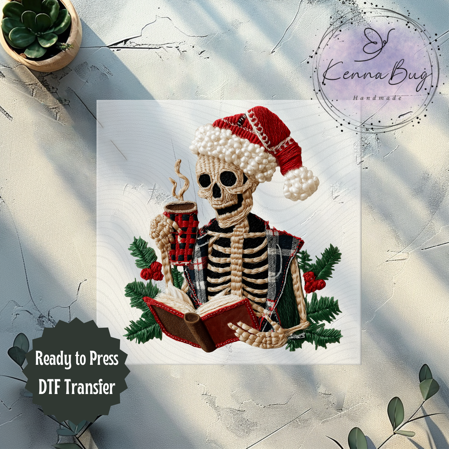 Faux Yarn, Faux Patchwork, Christmas Skeleton, DTF Transfer, Ready to Press, Shirt Transfer, Heat Transfer, Direct to film Transfer