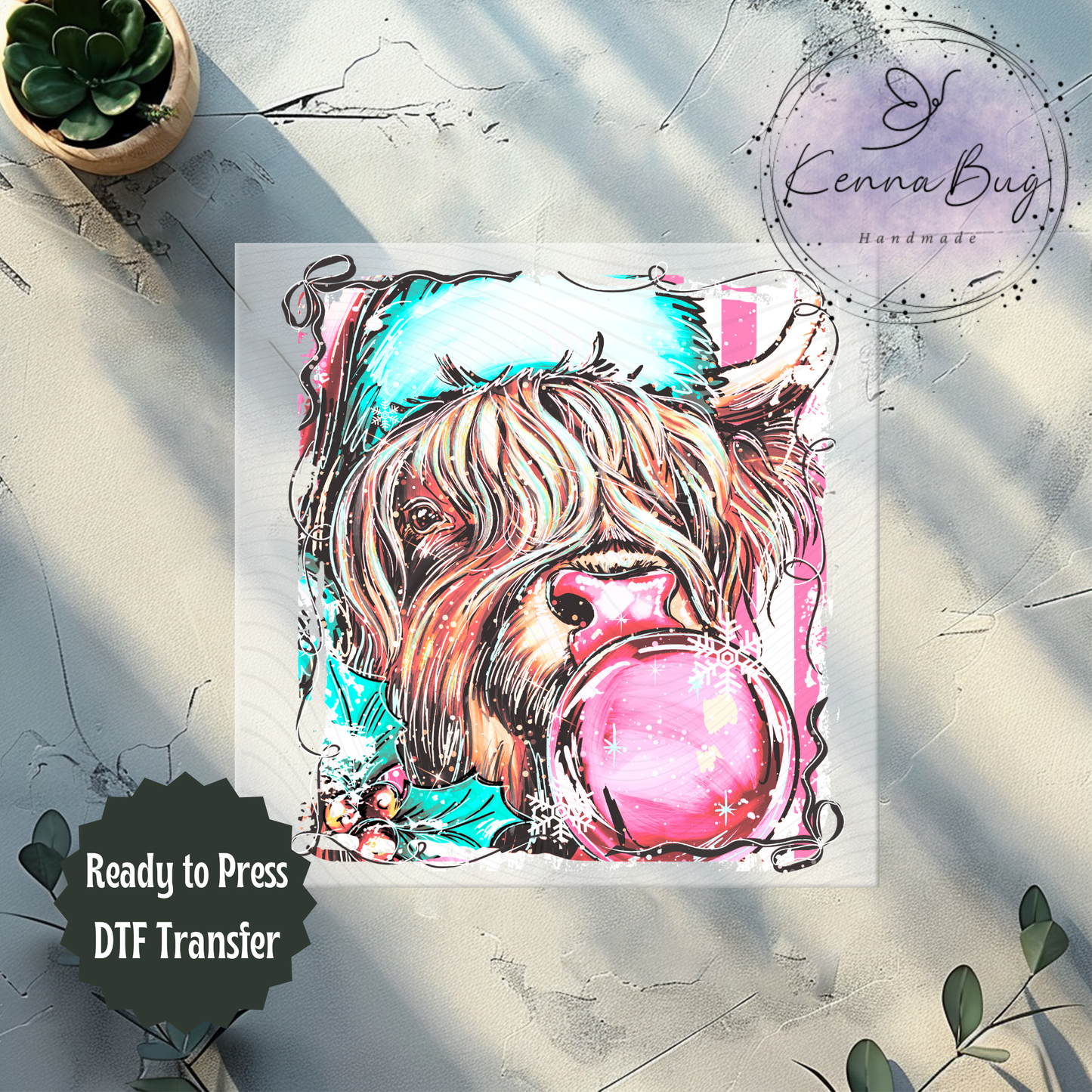 Winter Highland Cow, Selfie, Christmas, DTF Transfer, Ready to Press, Shirt Transfer, Heat Transfer, Direct to film Transfer