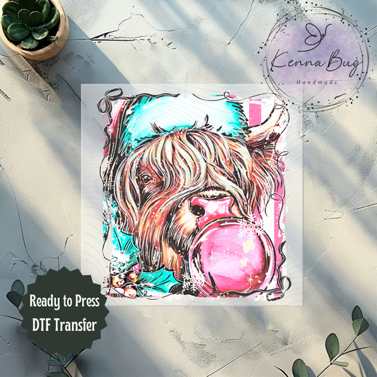 Winter Highland Cow, Selfie, Christmas, DTF Transfer, Ready to Press, Shirt Transfer, Heat Transfer, Direct to film Transfer