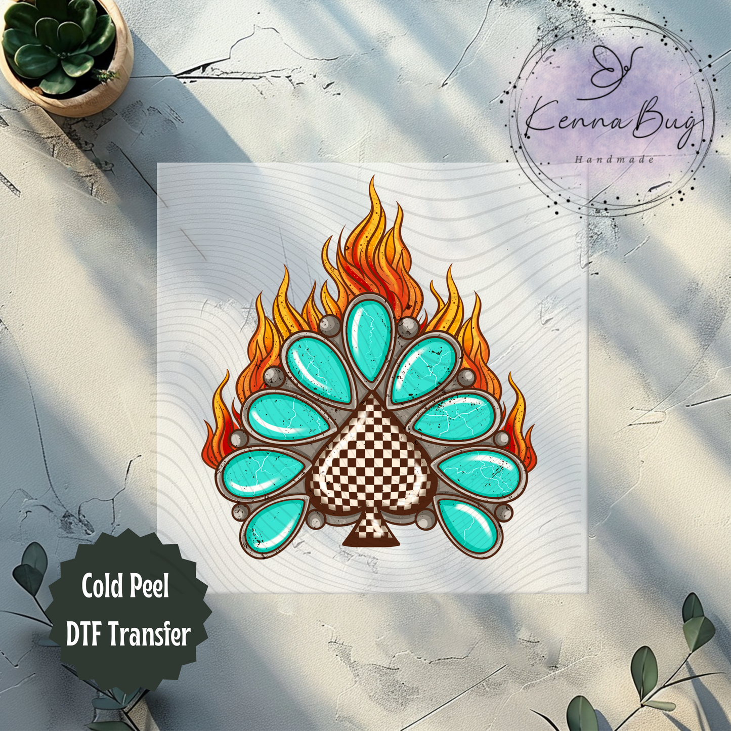 Turquoise Concho, Checkered Spade, Flames, Western, DTF Transfer, Ready to Press, Shirt Transfer, Heat Transfer, Direct to film Transfer