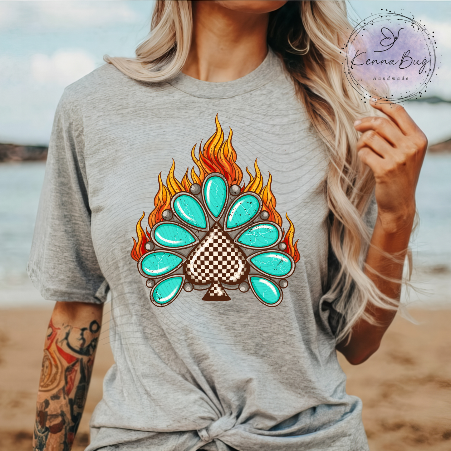 Turquoise Concho, Checkered Spade, Flames, Western, DTF Transfer, Ready to Press, Shirt Transfer, Heat Transfer, Direct to film Transfer