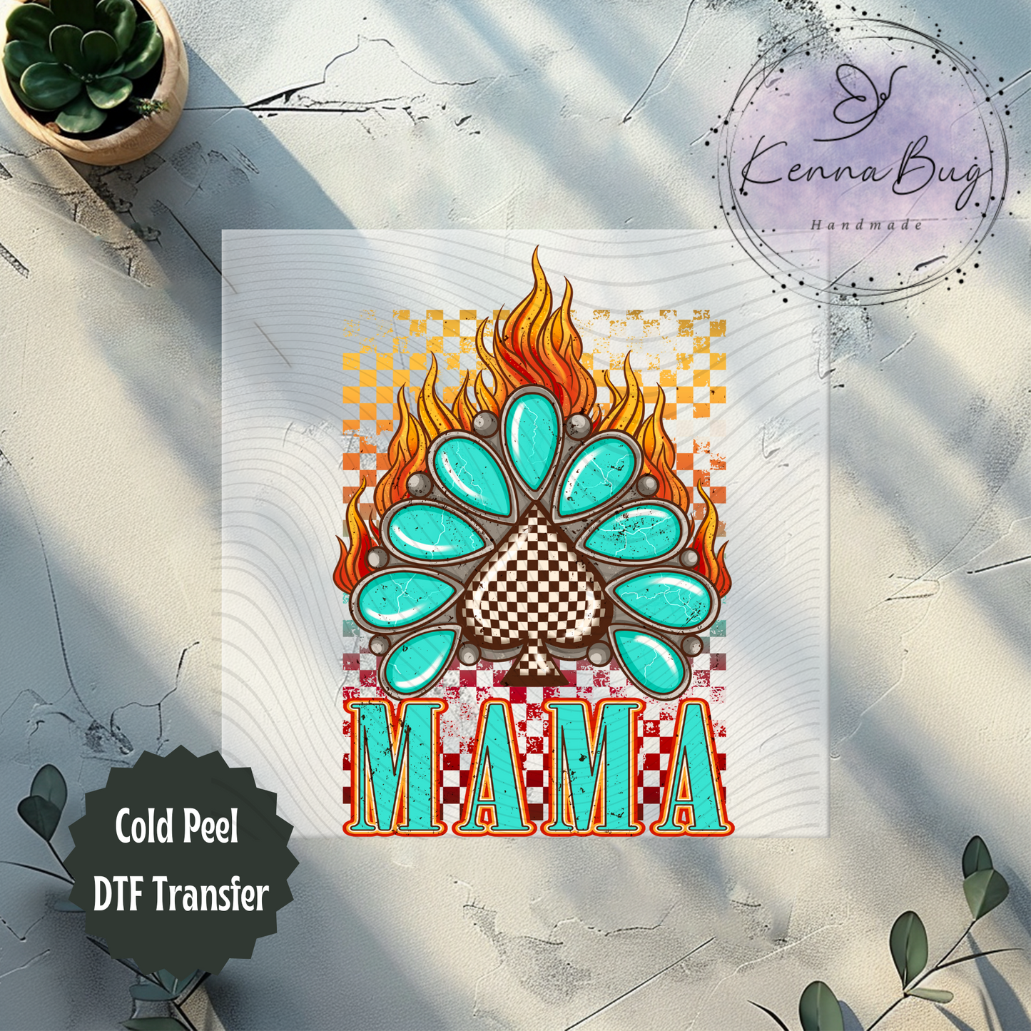 Mama, Turquoise Concho, Checkered Spade, Flames, Western, DTF Transfer, Ready to Press, Shirt Transfer, Heat Transfer, Direct to film Transfer