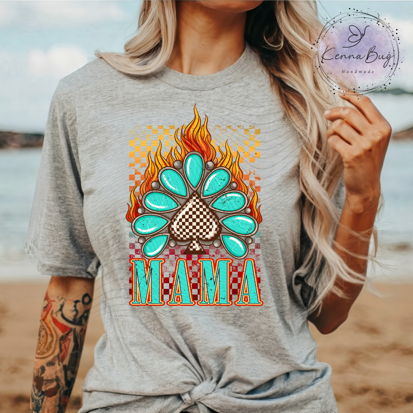 Mama, Turquoise Concho, Checkered Spade, Flames, Western, DTF Transfer, Ready to Press, Shirt Transfer, Heat Transfer, Direct to film Transfer