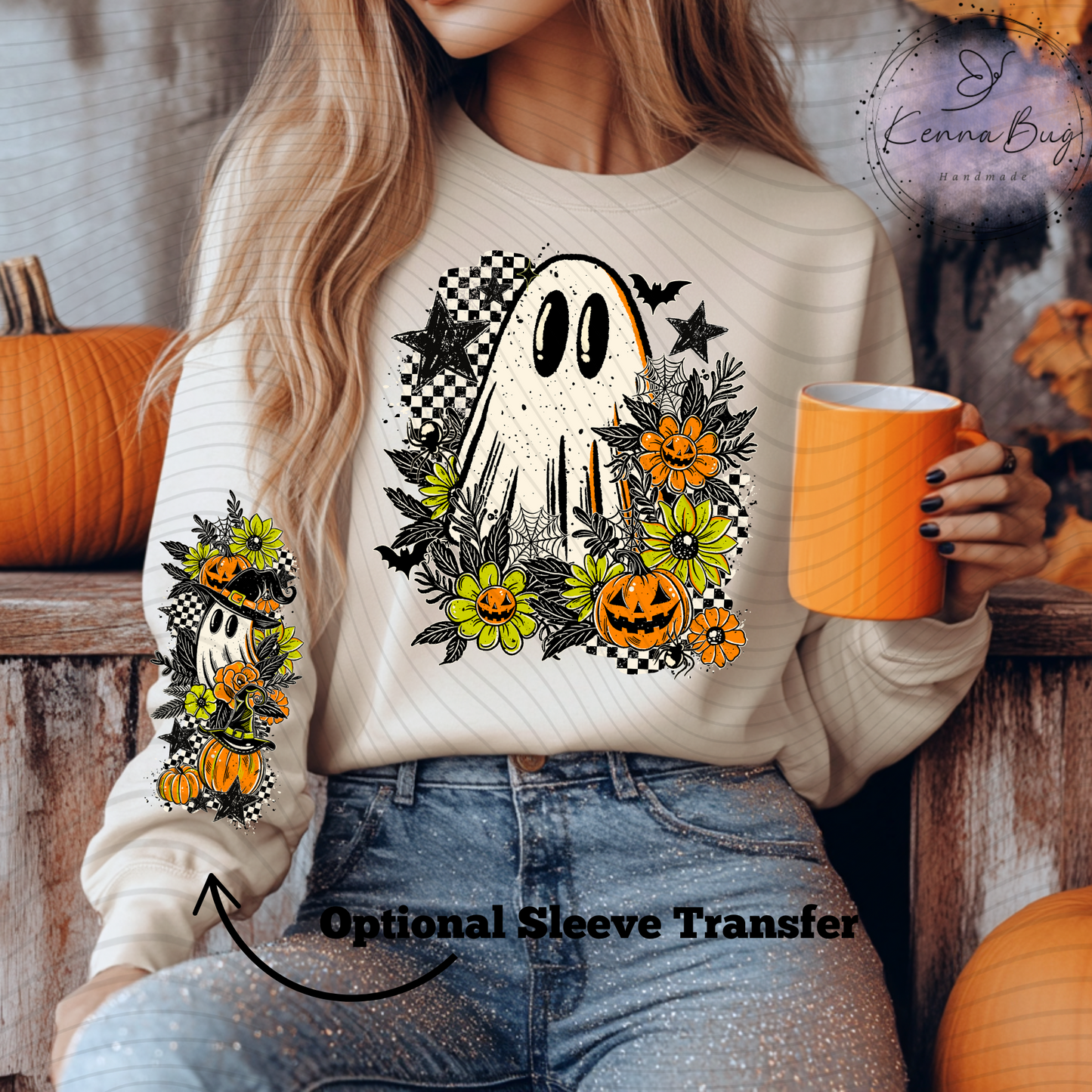 Daisy Ghost, Halloween, Checkered, Pumpkin, DTF Transfer, Ready to Press, Shirt Transfer, Heat Transfer, Direct to film Transfer