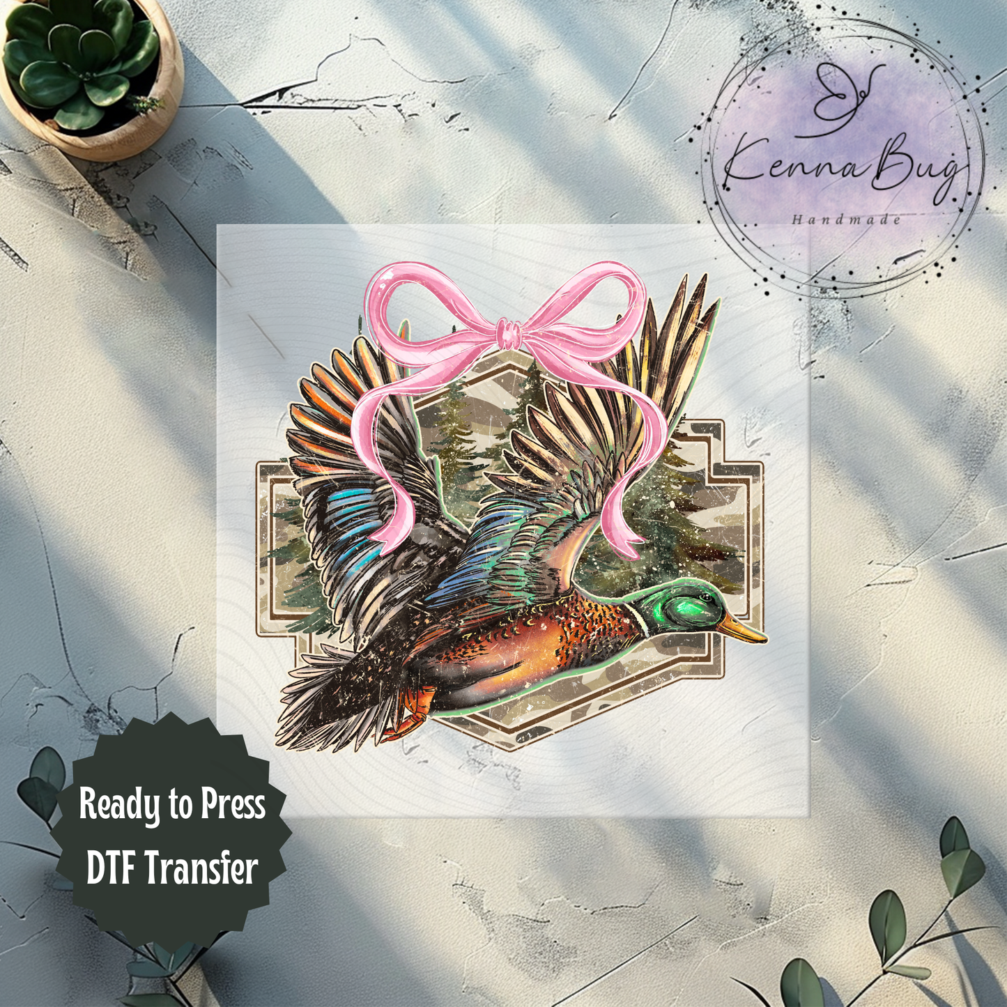 Mallard, Duck, Pink Bow, Hunting, Wildlife, DTF Transfer, Ready to Press, Shirt Transfer, Heat Transfer, Direct to film Transfer