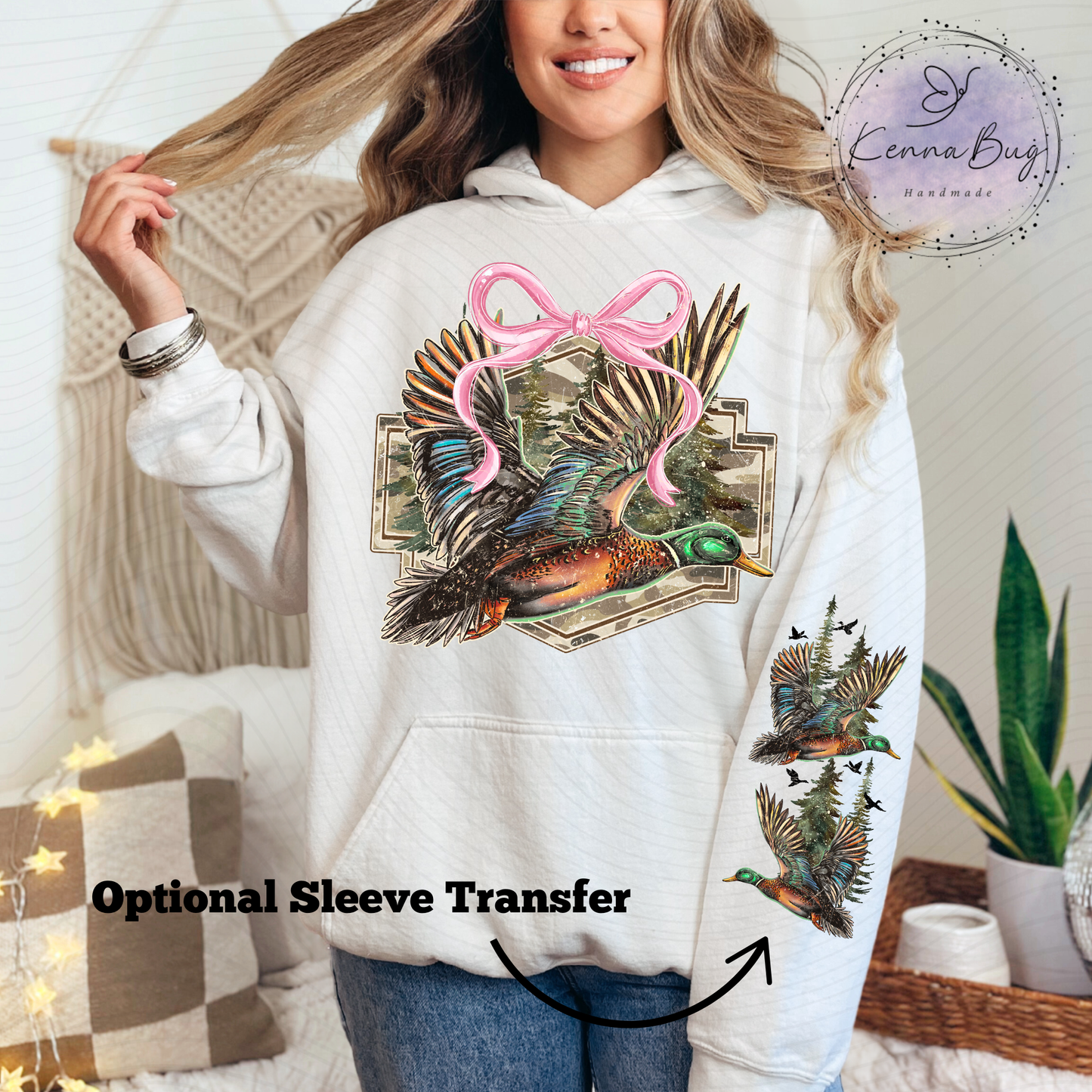 Mallard, Duck, Pink Bow, Hunting, Wildlife, DTF Transfer, Ready to Press, Shirt Transfer, Heat Transfer, Direct to film Transfer