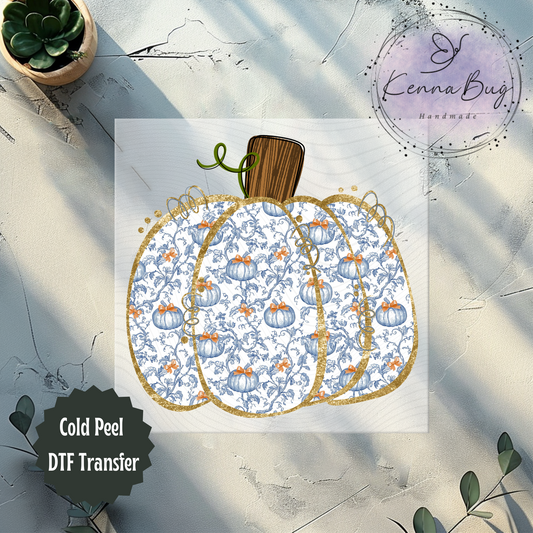 Fall Blue Pumpkin, Grand Millennial, DTF Transfer, Ready to Press, Shirt Transfer, Heat Transfer, Direct to film Transfer