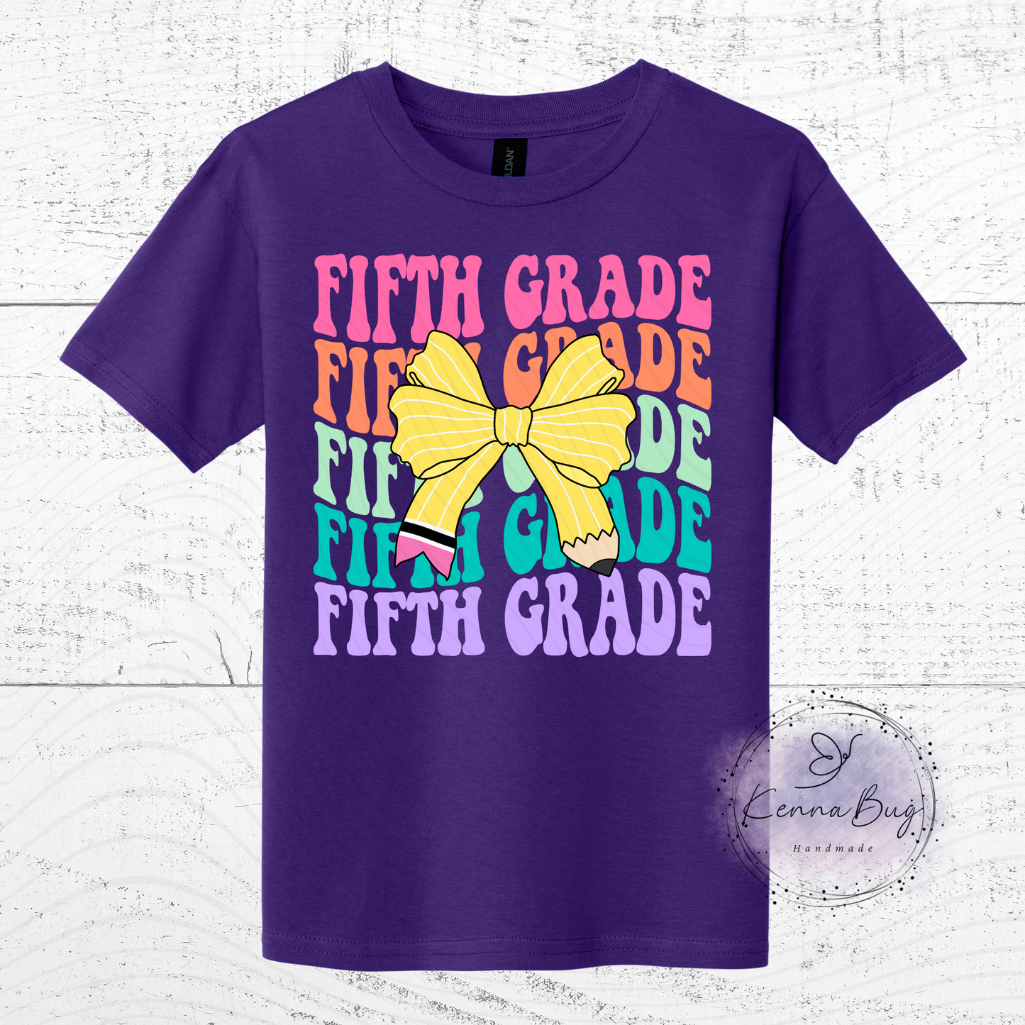 Fifth Grade, Back to School, Pencil Bow, Custom T-Shirt, Pick your Color, Graphic Tee, Youth Gildan Soft Style, Kids