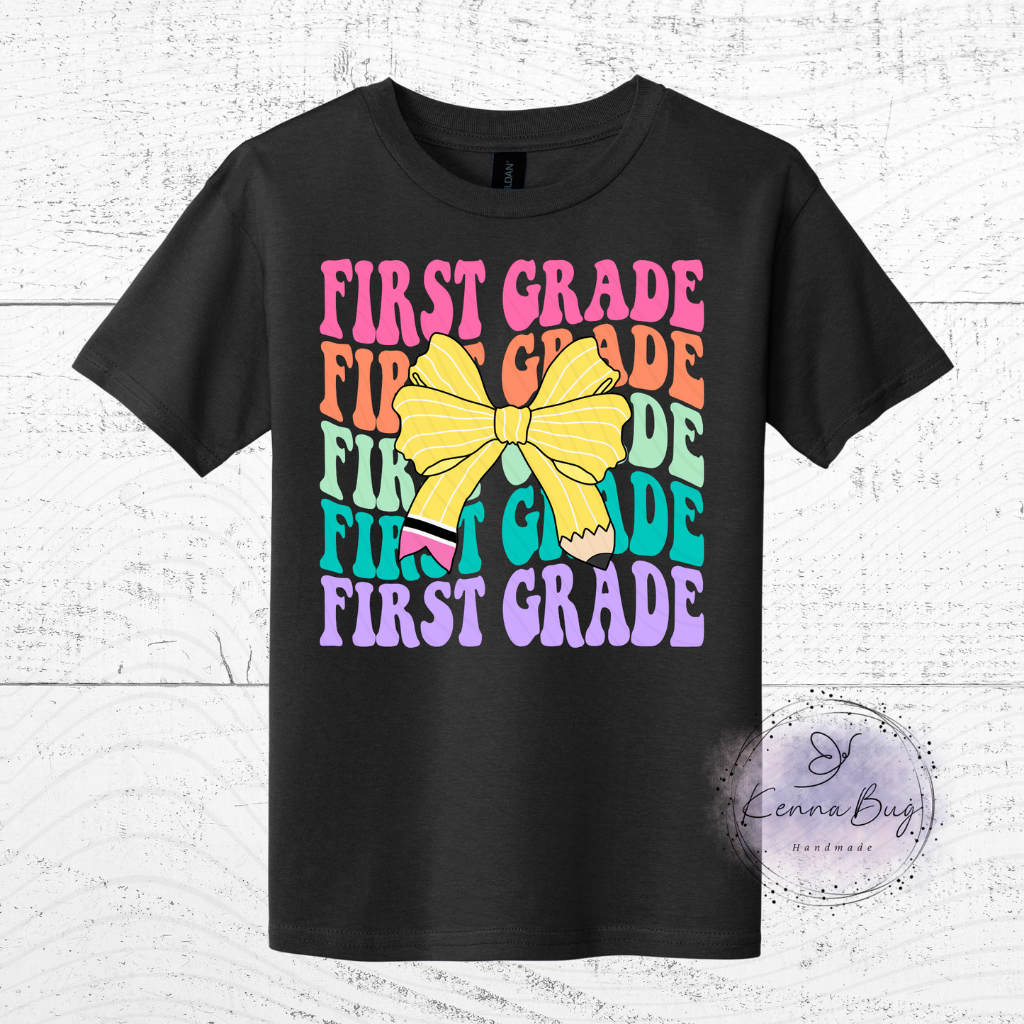 First Grade, Back to School, Pencil Bow, Custom T-Shirt, Pick your Color, Graphic Tee, Youth Gildan Soft Style, Kids