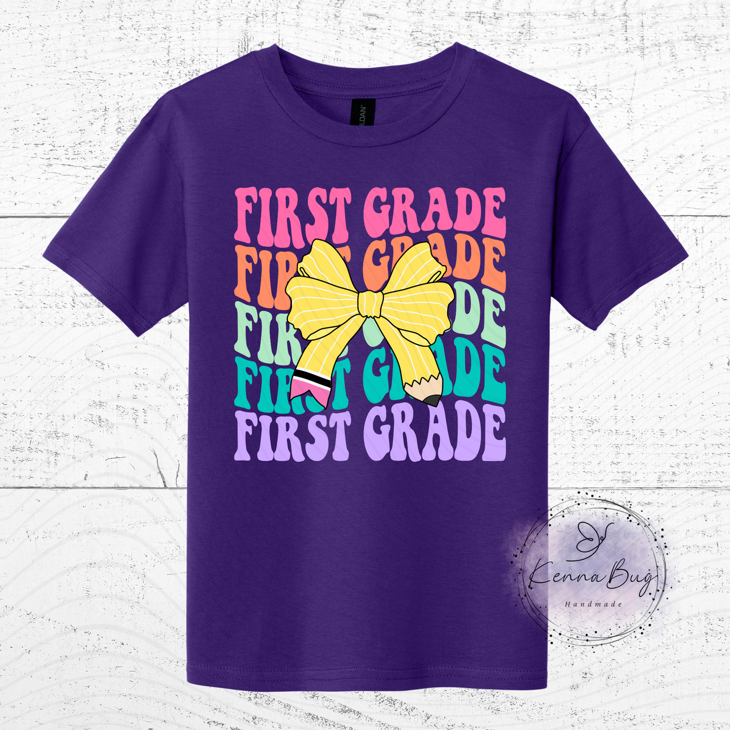 First Grade, Back to School, Pencil Bow, Custom T-Shirt, Pick your Color, Graphic Tee, Youth Gildan Soft Style, Kids