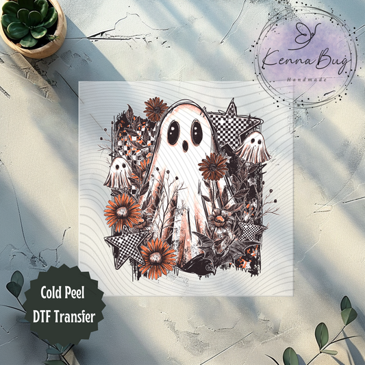 Floral, Boo, Ghost, Checkered, Halloween, DTF Transfer, Ready to Press, Shirt Transfer, Heat Transfer, Direct to film Transfer