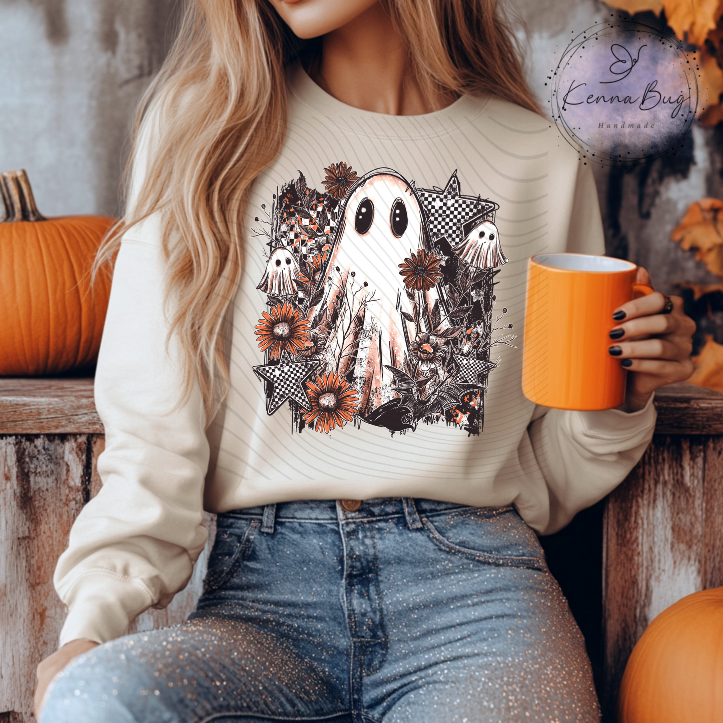 Floral, Boo, Ghost, Checkered, Halloween, No Mouth, DTF Transfer, Ready to Press, Shirt Transfer, Heat Transfer, Direct to film Transfer