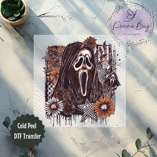 Horror Movie, Floral Ghost Face, Checkered, DTF Transfer, Ready to Press, Shirt Transfer, Heat Transfer, Direct to film Transfer