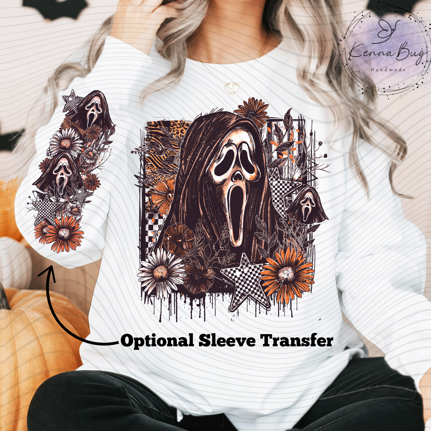 Horror Movie, Floral Ghost Face, Checkered, DTF Transfer, Ready to Press, Shirt Transfer, Heat Transfer, Direct to film Transfer