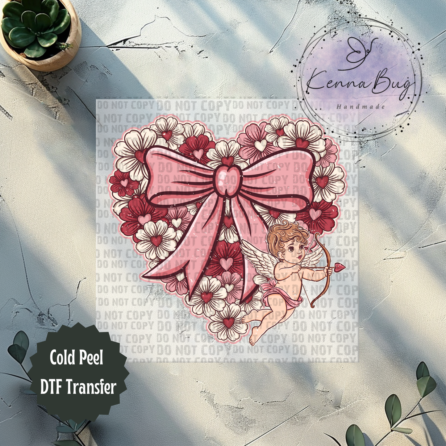 Floral Heart with Cupid, Valentines Day, DTF Transfer, Ready to Press, Shirt Transfer, Heat Transfer, Direct to film Transfer