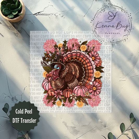 Floral Turkey, Thanksgiving, DTF Transfer, Ready to Press, Shirt Transfer, Heat Transfer, Direct to film Transfer