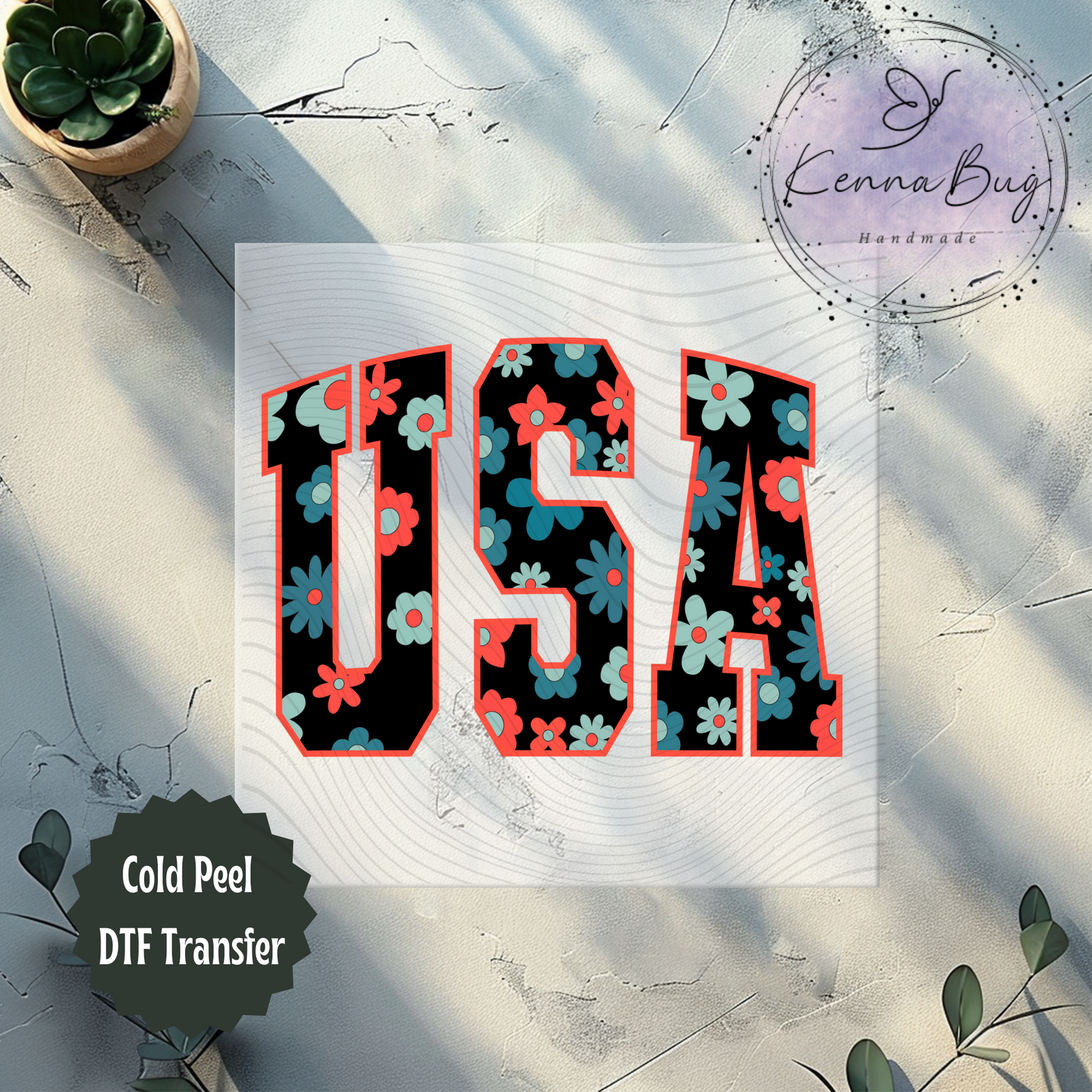 Floral USA, Retro Look, 4th Of July, Patriotic, DTF Transfer, Ready to Press, Shirt Transfer, Heat Transfer, Direct to film Transfer