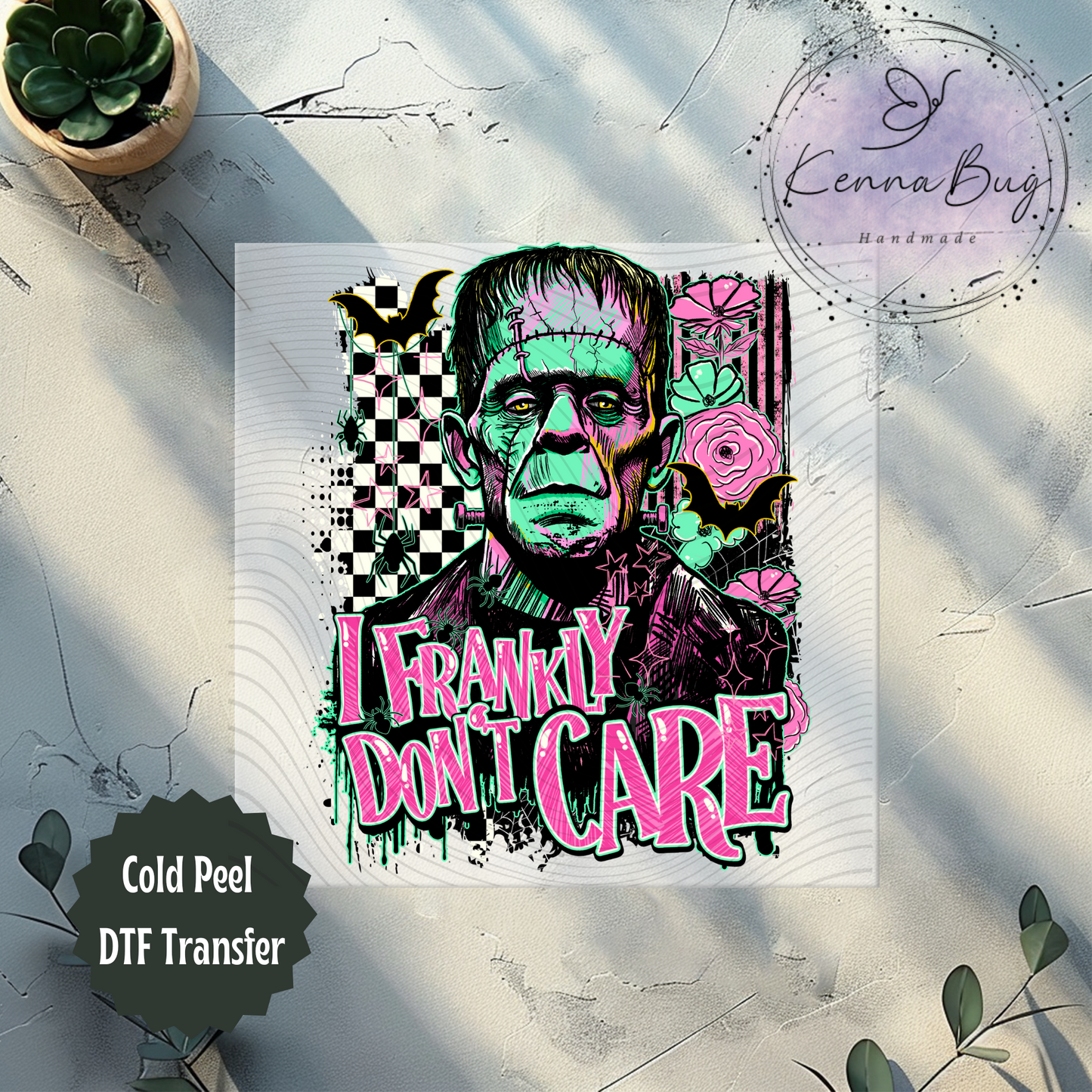 I Frankly Don't Care, Frankenstein, Bats, Spooky, DTF Transfer, Ready to Press, Shirt Transfer, Heat Transfer, Direct to film Transfer