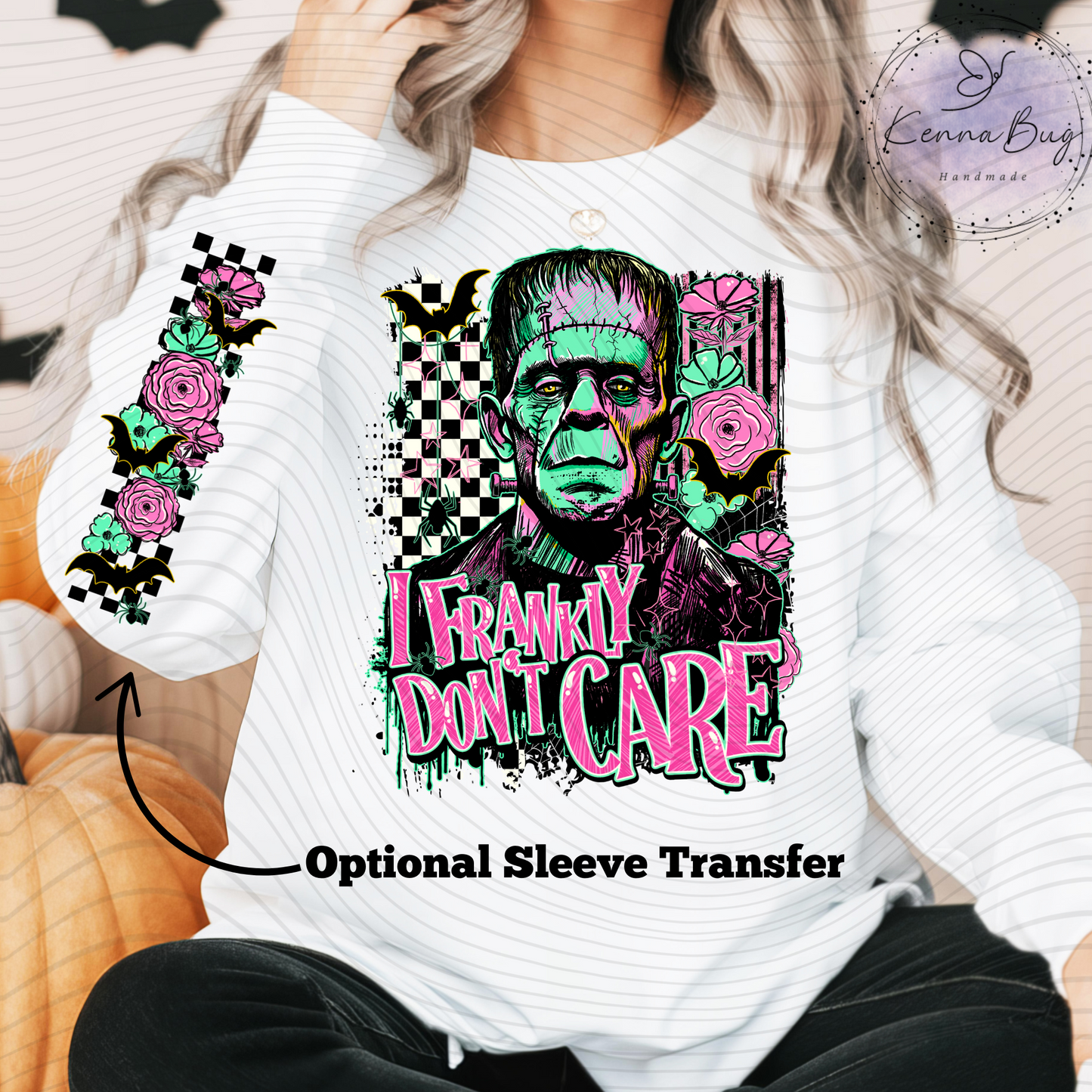 I Frankly Don't Care, Frankenstein, Bats, Spooky, DTF Transfer, Ready to Press, Shirt Transfer, Heat Transfer, Direct to film Transfer