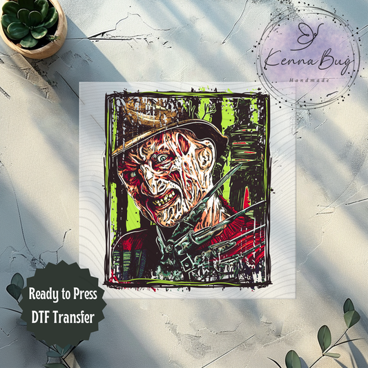 Freddy, Nightmare, Green, Horror Movie, DTF Transfer, Ready to Press, Shirt Transfer, Heat Transfer, Direct to film Transfer