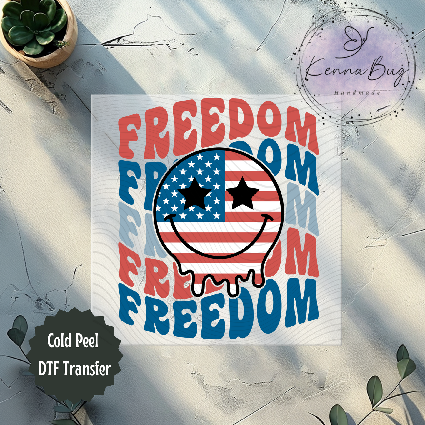 Freedom, America, Retro Look, Smiley Face, 4th Of July, Patriotic, DTF Transfer, Ready to Press, Shirt Transfer, Heat Transfer, Direct to film Transfer