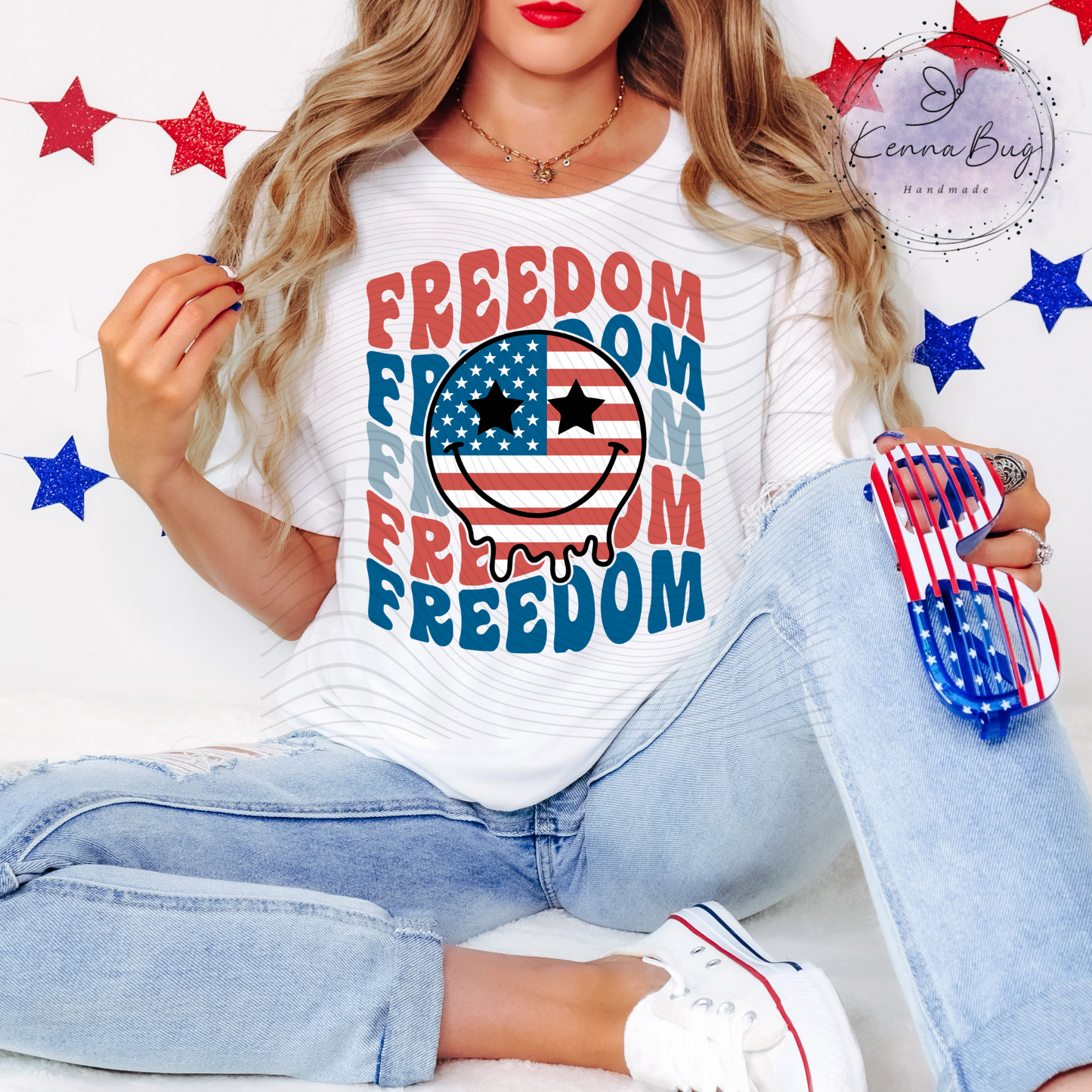Freedom, America, Retro Look, Smiley Face, 4th Of July, Patriotic, DTF Transfer, Ready to Press, Shirt Transfer, Heat Transfer, Direct to film Transfer