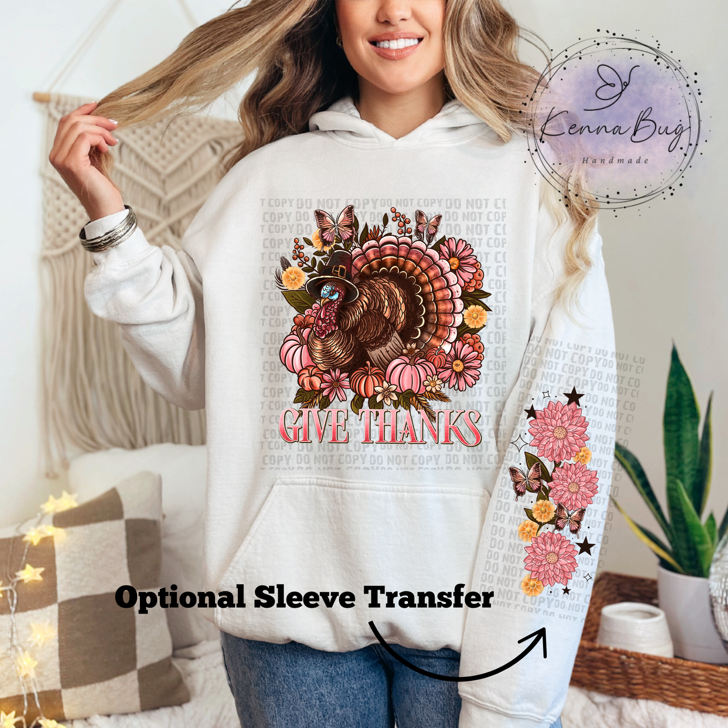 Give Thanks, Floral Turkey, Thanksgiving, DTF Transfer, Ready to Press, Shirt Transfer, Heat Transfer, Direct to film Transfer