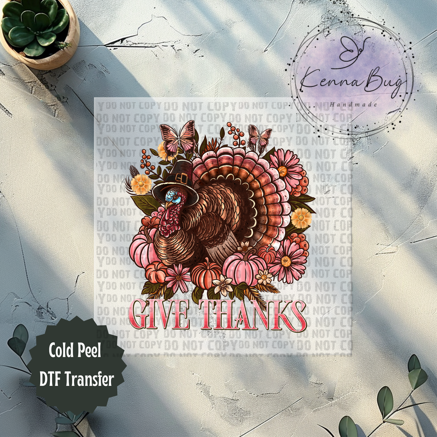 Give Thanks, Floral Turkey, Thanksgiving, DTF Transfer, Ready to Press, Shirt Transfer, Heat Transfer, Direct to film Transfer