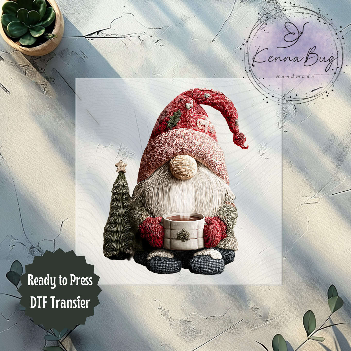 Faux Yarn, Faux Patchwork, Christmas Tree Gnome, DTF Transfer, Ready to Press, Shirt Transfer, Heat Transfer, Direct to film Transfer