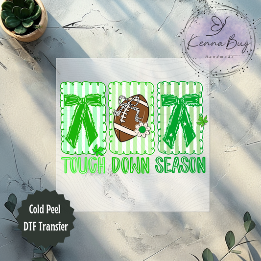 Football, Touchdown Season, Coquette, Green, DTF Transfer, Ready to Press, Shirt Transfer, Heat Transfer, Direct to film Transfer