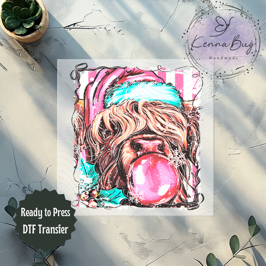 Winter Highland Cow, Selfie, Santa Hat, Christmas, DTF Transfer, Ready to Press, Shirt Transfer, Heat Transfer, Direct to film Transfer