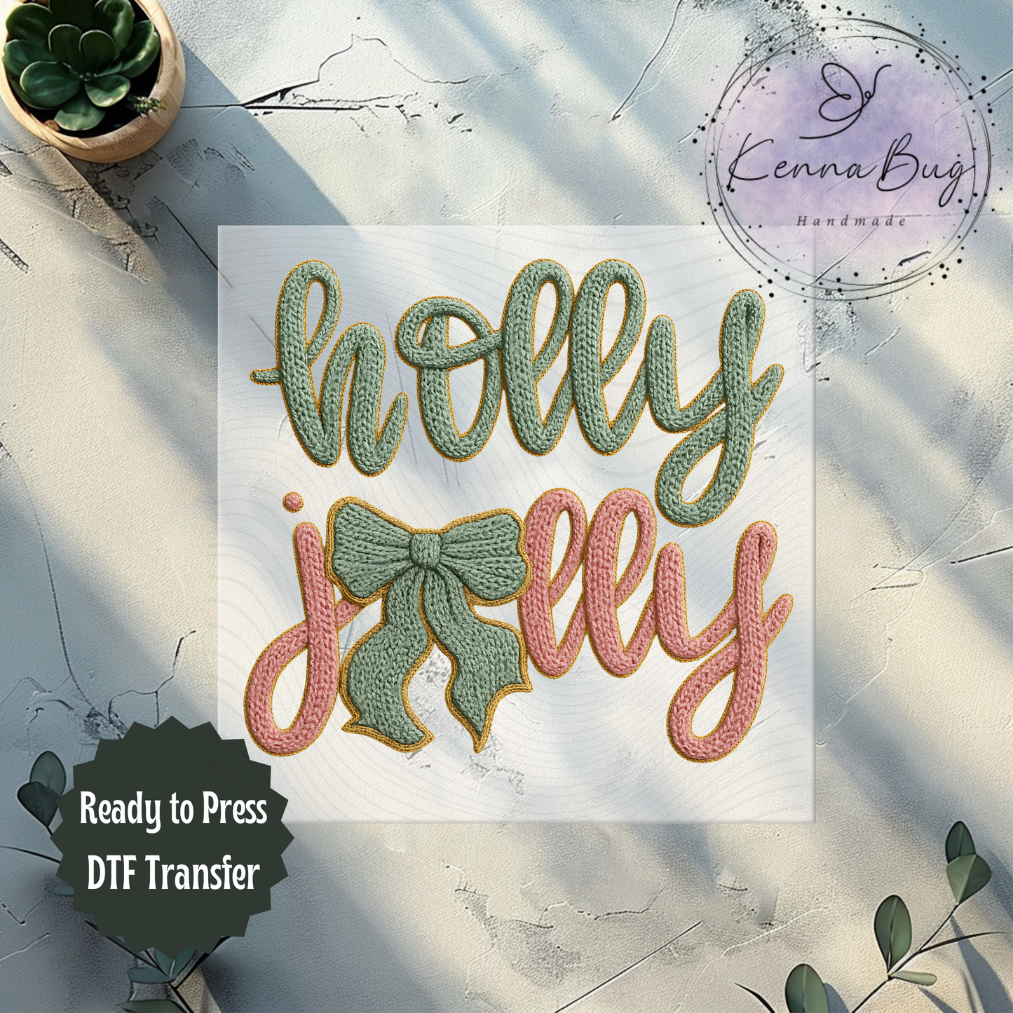 Holly Jolly, Faux Knit, Christmas, DTF Transfer, Ready to Press, Shirt Transfer, Heat Transfer, Direct to film Transfer