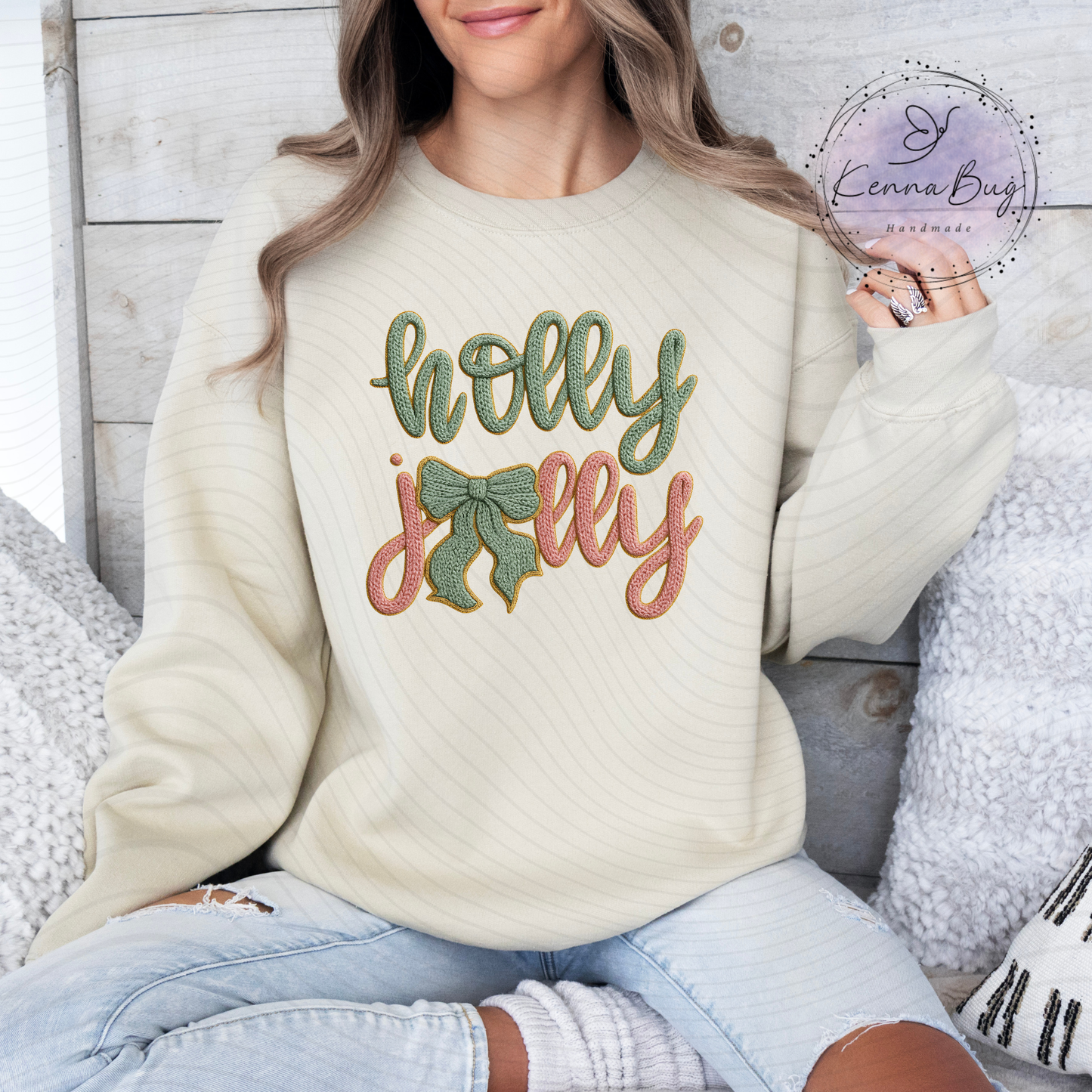 Holly Jolly, Faux Knit, Christmas, DTF Transfer, Ready to Press, Shirt Transfer, Heat Transfer, Direct to film Transfer