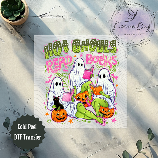Hot Ghouls Read Books, Halloween, Ghosts, Pumpkins, DTF Transfer, Ready to Press, Shirt Transfer, Heat Transfer, Direct to film Transfer