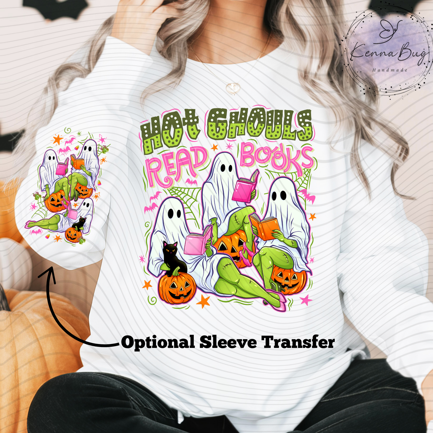 Hot Ghouls Read Books, Halloween, Ghosts, Pumpkins, DTF Transfer, Ready to Press, Shirt Transfer, Heat Transfer, Direct to film Transfer