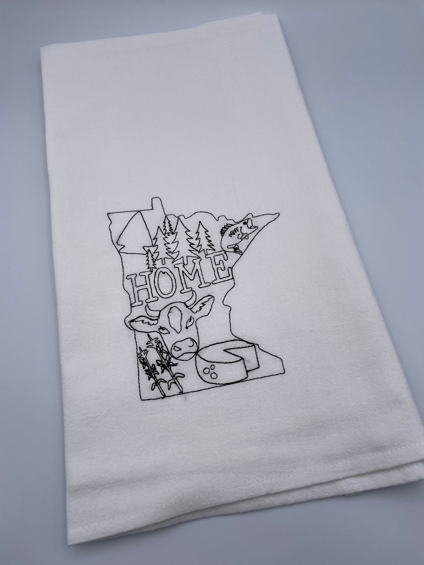 Minnesota, Home, Flour Sack Towel, Gift, Mothers Day,  House Warming, Birthday, Kitchen Towel, Machine Embroidered