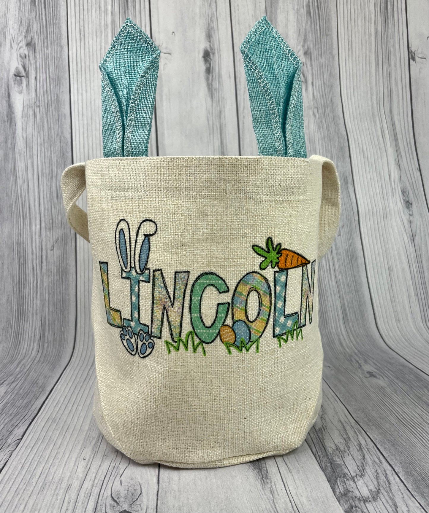 Personalized Linen Easter Basket, Easter Bag, Name, Custom Easter Basket, Gift, Bunny Ear Basket