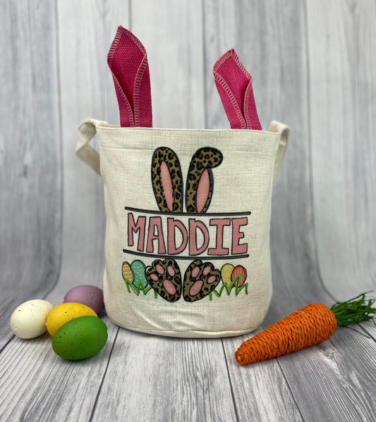 Personalized Linen Easter Basket, Easter Bag, Name, Custom Easter Basket, Gift, Bunny Ear Basket