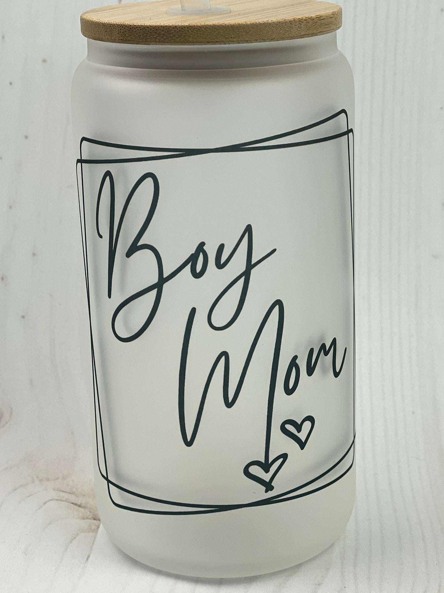 Boy Mom, 16oz Frosted Libbey Can Cup, Sublimation, Gift, Mothers Day Gift, Gifts for Her, Glass Tumbler, Iced Coffee